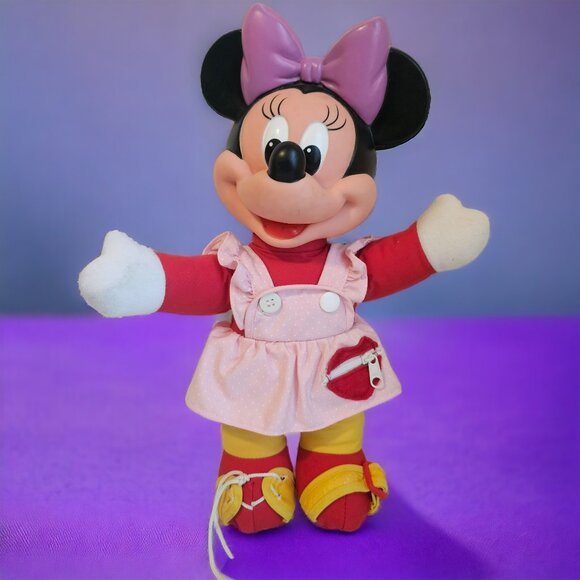Mattel Other - Mattel Disney Minnie Mouse Learn To Dress Rubber Face Doll Pink Vintage 14"